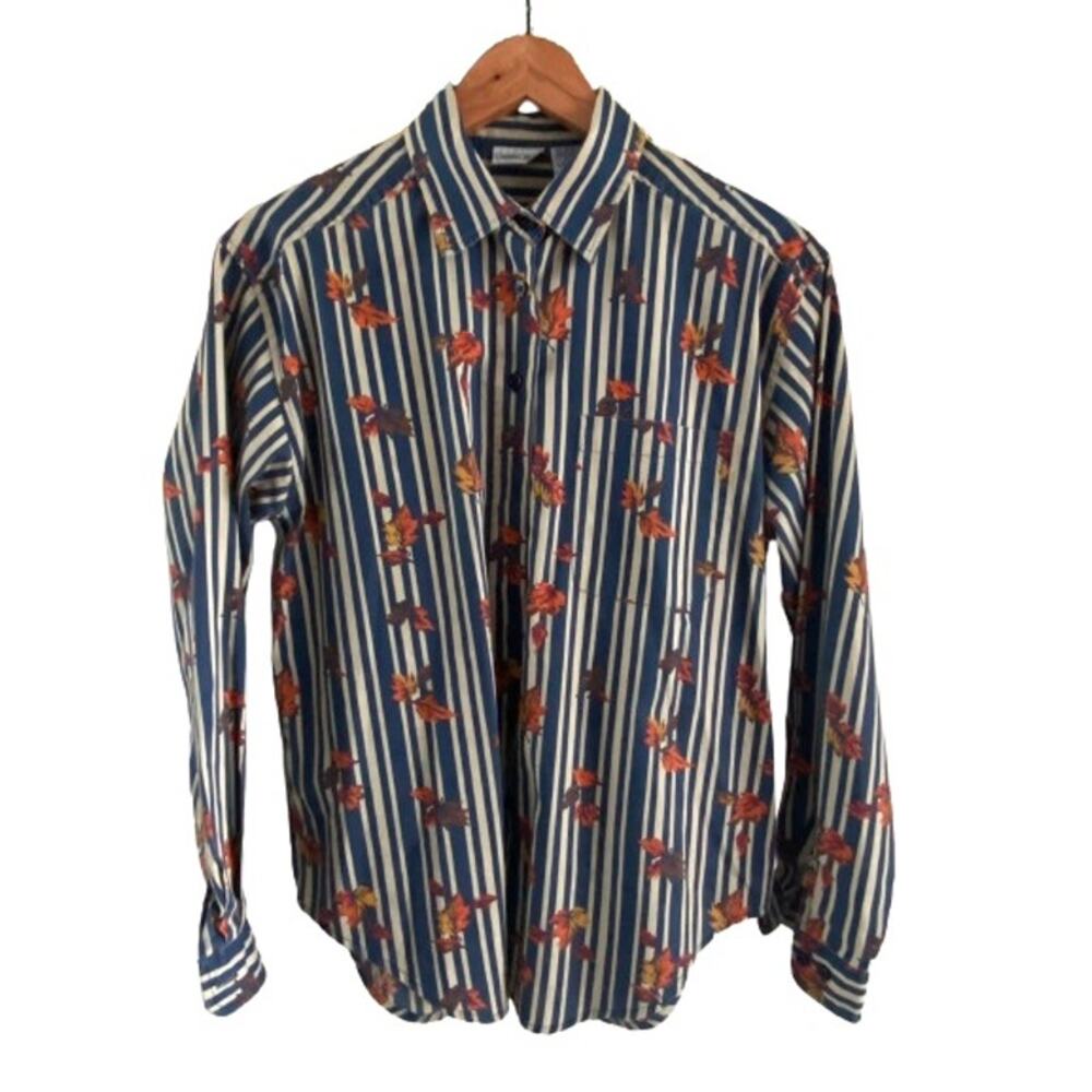Cabin Creek Fall Autumn Leaves Striped‎ Button Up Sz M